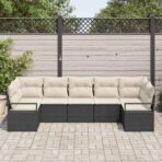 Sofa Set mit Kissen 7 pcs Schwarz Poly Rattan – Bild 3