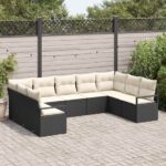 Sofa Set mit Kissen 9 pcs Schwarz Poly Rattan
