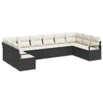 Sofa Set mit Kissen 10 pcs Schwarz Poly-Rattan – Bild 2