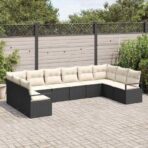 Sofa Set mit Kissen 10 pcs Schwarz Poly-Rattan – Bild 3