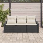 Sofa Set mit Kissen 3 pcs Schwarz Poly-Rattan – Bild 3