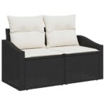 Sofa Set mit Kissen 3 pcs Schwarz Poly-Rattan – Bild 4