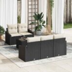 Sofa Set mit Kissen 6 pcs Schwarz und Creme Poly-Rattan