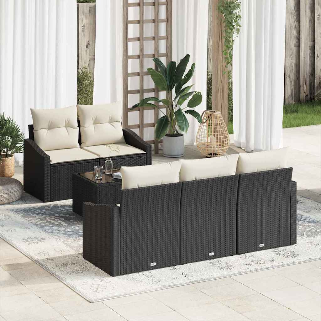 3346597_1.jpg Sofa Set mit Kissen 6 pcs Schwarz und Creme Poly-Rattan – Bild 1
