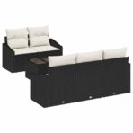 Sofa Set mit Kissen 6 pcs Schwarz und Creme Poly-Rattan – Bild 2