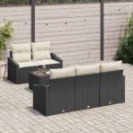Sofa Set mit Kissen 6 pcs Schwarz und Creme Poly-Rattan – Bild 3