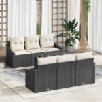 Sofa Set mit Kissen 7 pcs Schwarz und Creme Poly Rattan