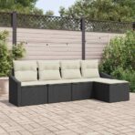 Sofa Set mit Kissen 5 pcs Schwarz Poly-Rattan