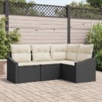 Sofa Set mit Kissen 4 pcs Schwarz Poly Rattan