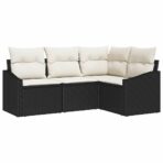Sofa Set mit Kissen 4 pcs Schwarz Poly Rattan – Bild 2