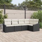 Sofa Set mit Kissen 5 pcs Schwarz Poly Rattan