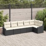 Sofa Set mit Kissen 6 pcs Schwarz Poly Rattan