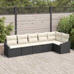 Sofa Set mit Kissen 6 pcs Schwarz Poly Rattan