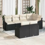 Sofa Set mit Kissen 7 pcs Schwarz Poly Rattan