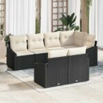 Sofa Set mit Kissen 7 pcs Schwarz Poly Rattan