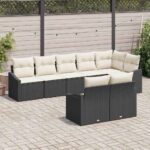 Sofa Set mit Kissen 8 pcs Schwarz Poly-Rattan