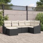 Sofa Set mit Kissen 6 pcs Schwarz Poly Rattan