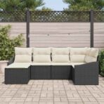 Sofa Set mit Kissen 6 pcs Schwarz Poly Rattan – Bild 3