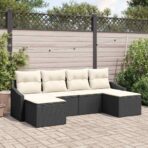 Sofa Set mit Kissen 6 pcs Schwarz Poly Rattan