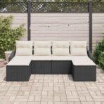 Sofa Set mit Kissen 6 pcs Schwarz Poly Rattan – Bild 3