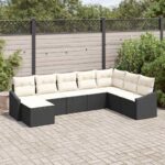 Sofa Set mit Kissen 8 pcs Schwarz Poly-Rattan