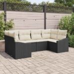 Sofa Set mit Kissen 6 pcs Schwarz Poly Rattan