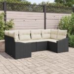 Sofa Set mit Kissen 6 pcs Schwarz Poly Rattan