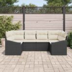 Sofa Set mit Kissen 6 pcs Schwarz Poly Rattan – Bild 3