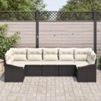 Sofa Set mit Kissen 7 pcs Schwarz Poly Rattan – Bild 3