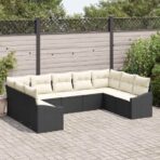 Sofa Set mit Kissen 9 pcs Schwarz Poly Rattan