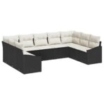 Sofa Set mit Kissen 9 pcs Schwarz Poly Rattan – Bild 2