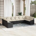Sofa Set mit Kissen 10 pcs Schwarz Poly-Rattan