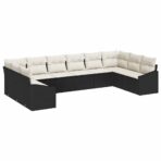 Sofa Set mit Kissen 10 pcs Schwarz Poly-Rattan – Bild 2