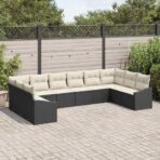 Sofa Set mit Kissen 10 pcs Schwarz Poly-Rattan – Bild 3
