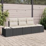 Sofa Set mit Kissen 3 pcs Schwarz Poly-Rattan