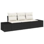 Sofa Set mit Kissen 3 pcs Schwarz Poly-Rattan – Bild 2