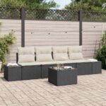 Sofa Set mit Kissen 5 pcs Schwarz und Creme Poly Rattan