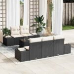 Sofa Set mit Kissen Schwarz Poly Rattan