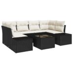 Sofa Set mit Kissen 7 pcs Schwarz Poly Rattan – Bild 2