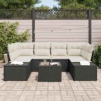 Sofa Set mit Kissen 7 pcs Schwarz Poly Rattan – Bild 3