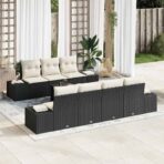 Sofa Set mit Kissen 8 pcs Schwarz Poly Rattan
