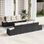 Sofa Set mit Kissen 8 pcs Schwarz Poly Rattan