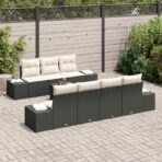 Sofa Set mit Kissen 8 pcs Schwarz Poly Rattan – Bild 3