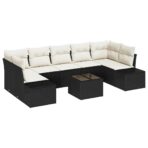 Sofa Set mit Kissen 8 pcs Schwarz Poly Rattan – Bild 2