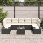 Sofa Set mit Kissen 8 pcs Schwarz Poly Rattan – Bild 3