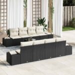 Sofa Set mit Kissen 7 pcs Schwarz und Creme Poly Rattan