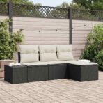 Sofa Set mit Kissen 4 pcs Schwarz Poly Rattan