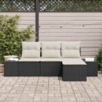 Sofa Set mit Kissen 4 pcs Schwarz Poly Rattan – Bild 3