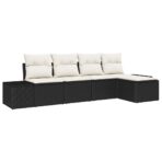 Sofa Set mit Kissen 5 pcs Schwarz Poly Rattan – Bild 2