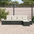Sofa Set mit Kissen 5 pcs Schwarz Poly Rattan – Bild 3